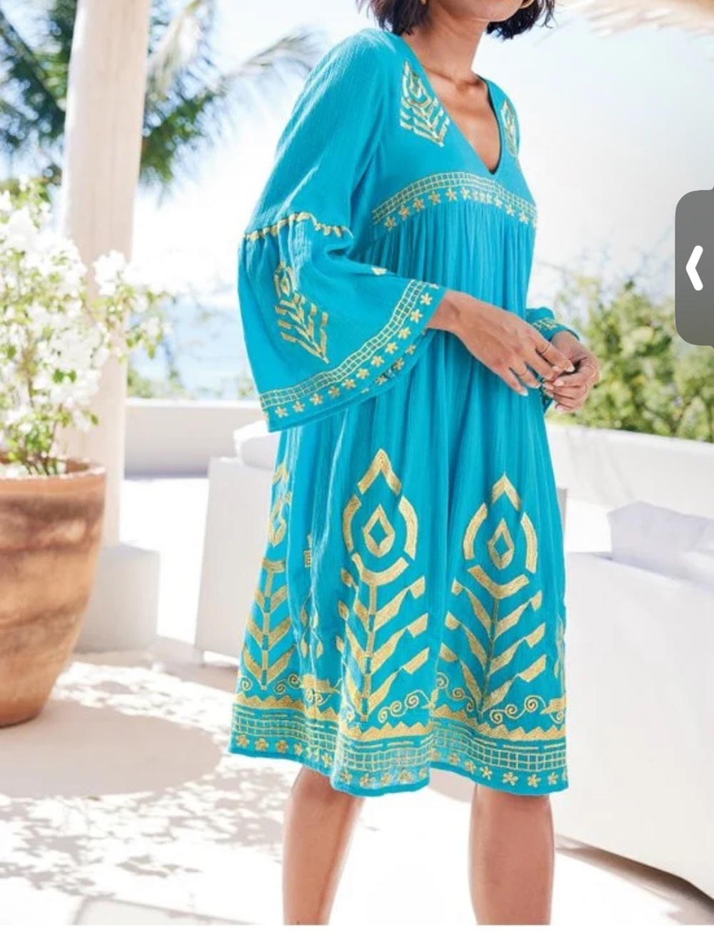 Soft Surroundings Zaneta Turquoise Gold Embroidered Gauze Dress Oversized M - Picture 2 of 6